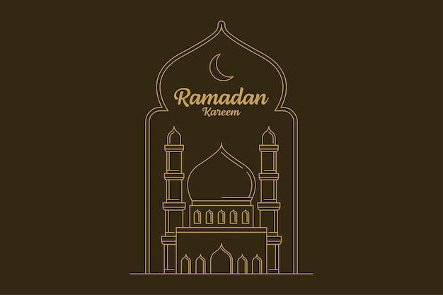 Ramadan Kareem Wektor Projekt Ilustracja Monoline Lub Styl Sztuki Linii