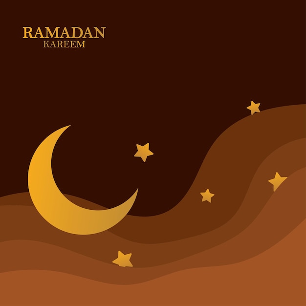 Plik wektorowy ramadan kareem wektorowy tło 3d papier wycięte fale i gwiazdy na nocnym niebie szablon z złotym księżycem
