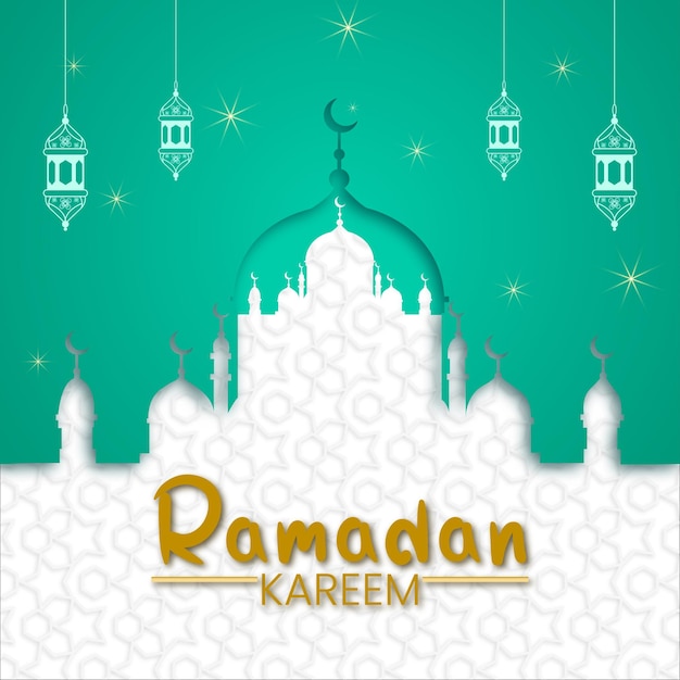 Ramadan Kareem Wishing Design z lampami Line Design And Background Pattern i Green Blue color gradient vector File