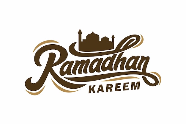 Ramadan Kareem Z Kaligrafią Meczetu. Odręcznie Kartkę Z życzeniami, Wektor Ramadan Kareem