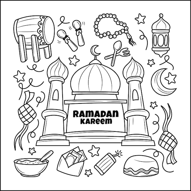 Ramadan Kareem Z Ręcznie Rysowanym Stylem Doodle