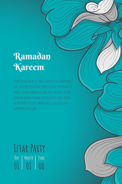 Ramadan Kareem Z Zielonymi Białymi Liśćmi W Ręcznie Rysowanym Projekcie