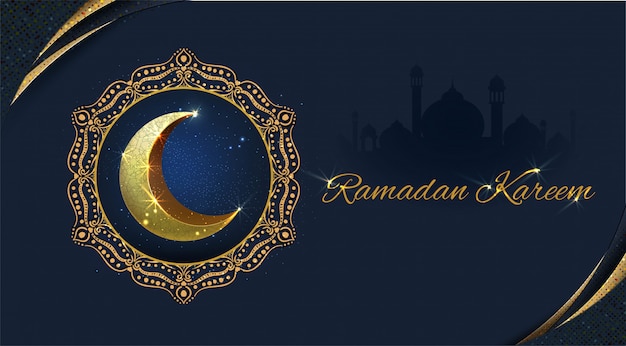 Ramadan Kareem Z Złotym Ozdobnym Półksiężycem, Tło