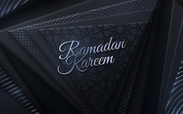 Ramadan Kareem Złoty Znak Na Czarnych Geometrycznych Kształtach I Tradycyjnym Wzorze Girih