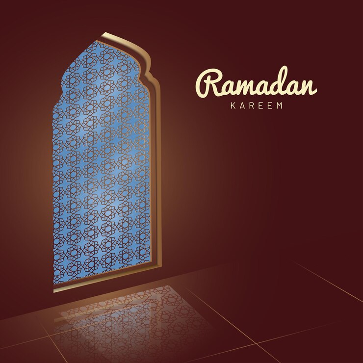 Ramadan kartkę z życzeniami z okna meczetu w stylu płaskiej ilustracji