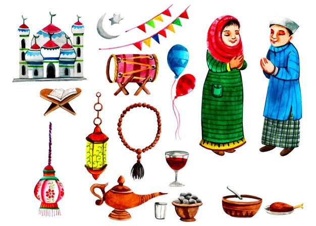 Plik wektorowy ramadan kolekcja akwareli clipart