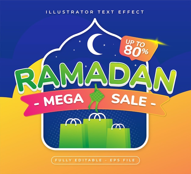 Plik wektorowy ramadan mega efekt tekstowy i szablon logo