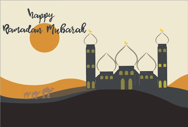 Ramadan Mubarak Noc Tło Z Meczetem I Wielbłądem