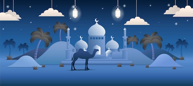 Ramadan Mubarak Tło Realistyczna Koncepcja Ilustracja Palmy Pustyni