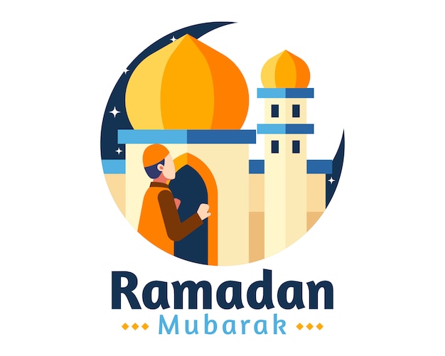 Ramadan Mubarak Tło Z Muzułmaninem Módlcie Się Przed Meczetem