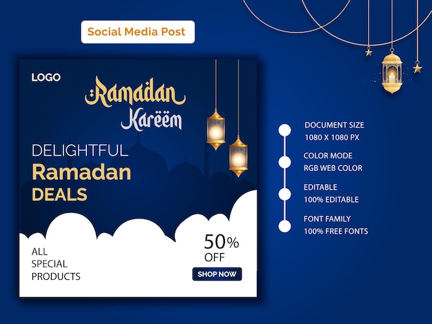 Plik wektorowy ramadan oferta specjalna szablon postu w mediach społecznościowych z islamskim minimalnym wektorem dekoracji