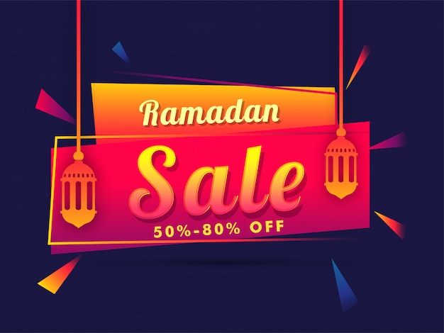 Ramadan Oferta Sprzedaży Banner Lub Projekt Plakatu Z Wiszącymi Latarniami.