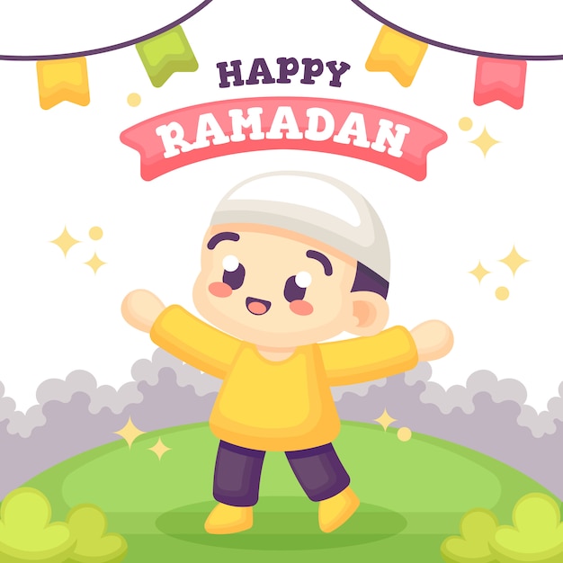 Plik wektorowy ramadan powitanie karta z ślicznym chłopiec ilustracją