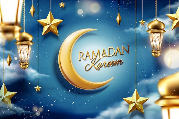 Ramadan projektuje magiczne nocne niebo z wiszącą złotą gwiazdą i wachlarzami