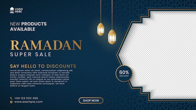 Plik wektorowy ramadan sale banner social media post z islamskim arabskim wzorem i pustą przestrzenią na zdjęcie