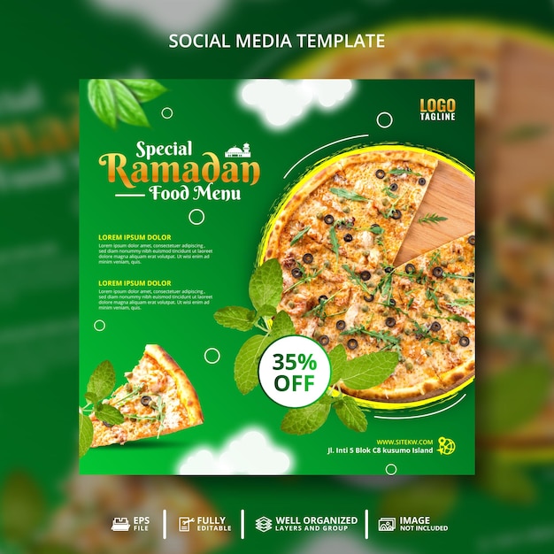 Ramadan Special Food Menu Pizza Social Media Post Banner Szablon