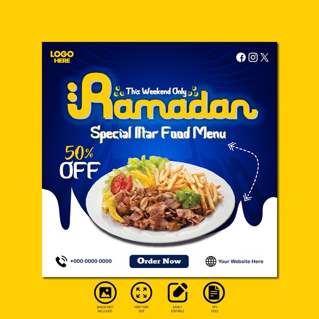 Ramadan specjalne menu jedzenia media społecznościowe nowoczesny post szablon projektu baneru