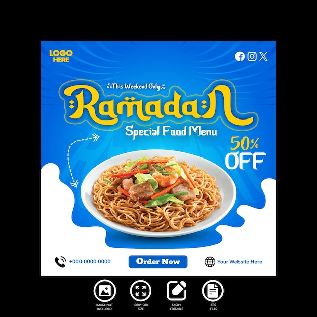 Ramadan specjalne menu jedzenia media społecznościowe nowoczesny post szablon projektu baneru
