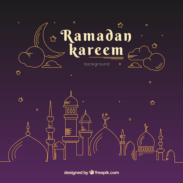 Plik wektorowy ramadan tło z meczetu w monolines