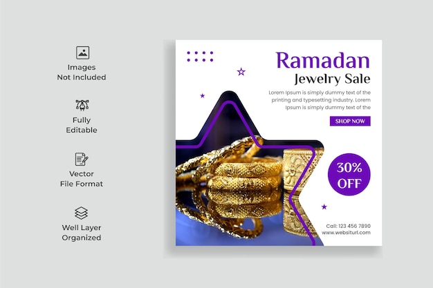 Plik wektorowy ramadan wyprzedaż biżuterii szablon postu w mediach społecznościowych lub wyprzedaż ramadanu post w mediach społecznościowych