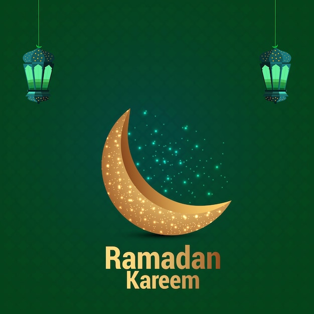 Ramadan złoty księżyc na zielonym tle