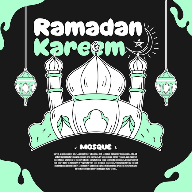 Plik wektorowy ramadanowa grafika wektorowa lampa meczetowa ręcznie narysowana ciemnozielone ilustracje wektorowe