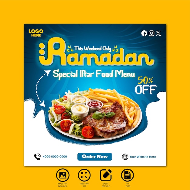 Ramadanu iftar menu jedzenie post projektowanie i social media baner szablon