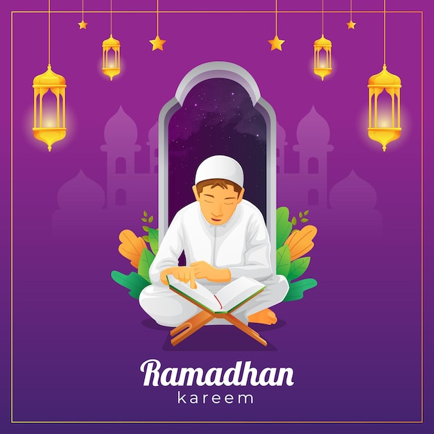 Ramadhan Greetings Card Z Dzieckiem Czytającym Koran