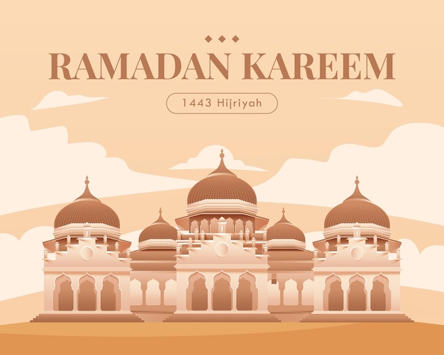 Plik wektorowy ramadhan kareem ilustracji wektorowych islamskie tło gradientowe z obrazem meczetu