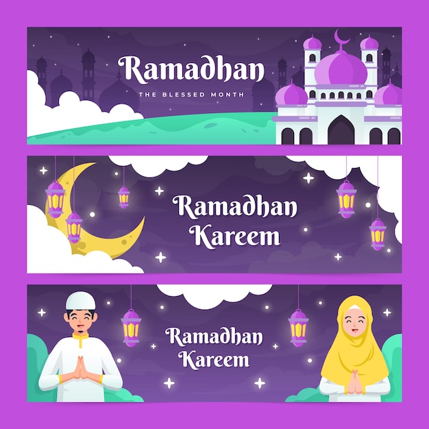 Ramadhan Kareem ładny Płaski Baner Zestaw