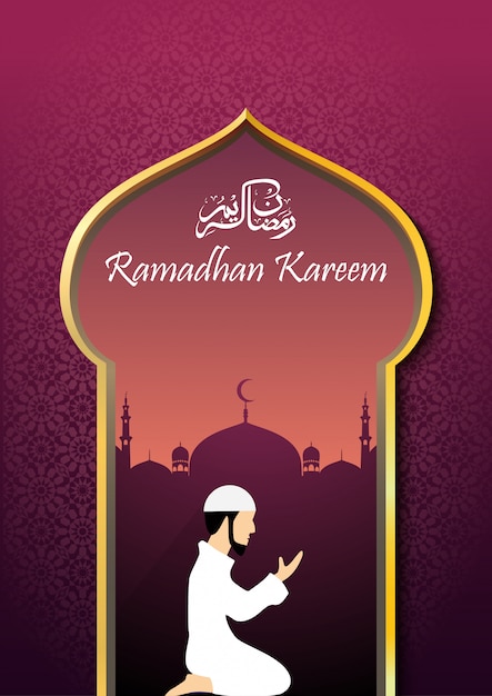 Plik wektorowy ramadhan kareem z modlącym się muzułmaninem