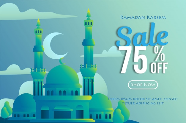 Ramadhan Sprzedaży Sztandary Z Meczetową Ilustracją