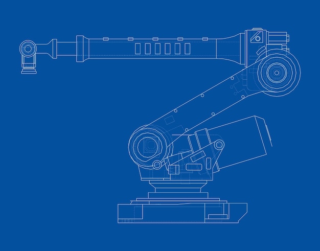 Ramię Robota Przemysłowego. Renderowania Wektorowego 3d. Styl Szkieletowy. Warstwy Widocznych I Niewidocznych Linii Są Rozdzielone. Ortografia