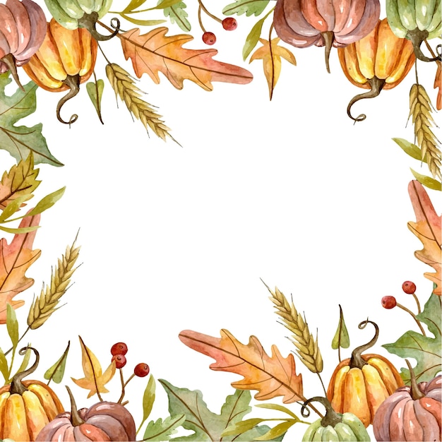 Plik wektorowy ramka akwarelowa z elementami jesiennymi ramka do dekoracji z dyniami i liśćmi