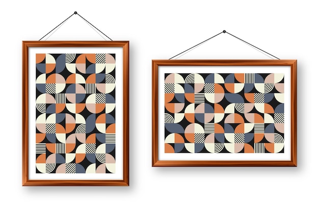 Ramka do zdjęć z geometrycznym wzorem w modnym stylu bauhaus nowoczesne tło proste elementy retro