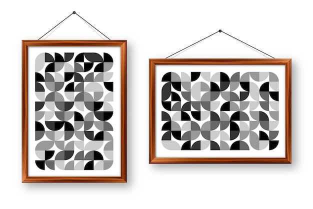 Ramka do zdjęć z geometrycznym wzorem w modnym stylu bauhaus nowoczesne tło proste elementy retro