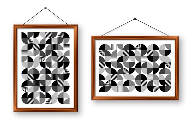 Ramka do zdjęć z geometrycznym wzorem w modnym stylu bauhaus nowoczesne tło proste elementy retro