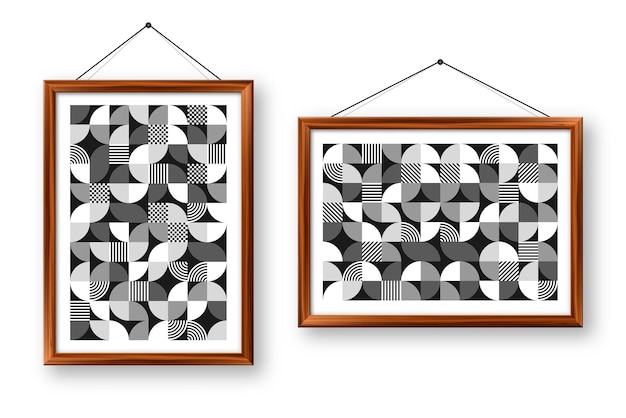 Ramka do zdjęć z geometrycznym wzorem w modnym stylu bauhaus nowoczesne tło proste elementy retro