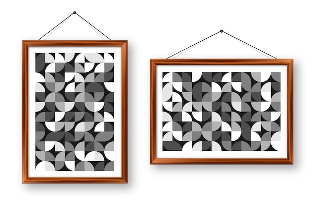 Ramka do zdjęć z geometrycznym wzorem w modnym stylu bauhaus nowoczesne tło proste elementy retro