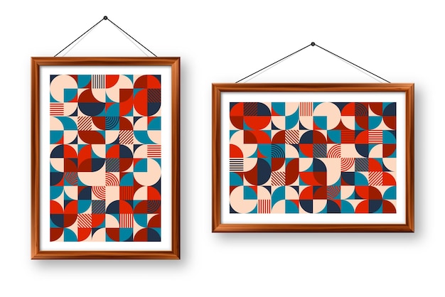 Ramka do zdjęć z geometrycznym wzorem w modnym stylu bauhaus nowoczesne tło proste elementy retro