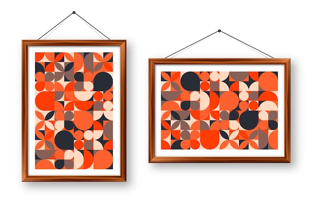 Ramka do zdjęć z geometrycznym wzorem w modnym stylu bauhaus nowoczesne tło proste elementy retro