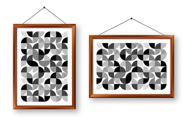 Ramka do zdjęć z geometrycznym wzorem w modnym stylu bauhaus nowoczesne tło proste elementy retro