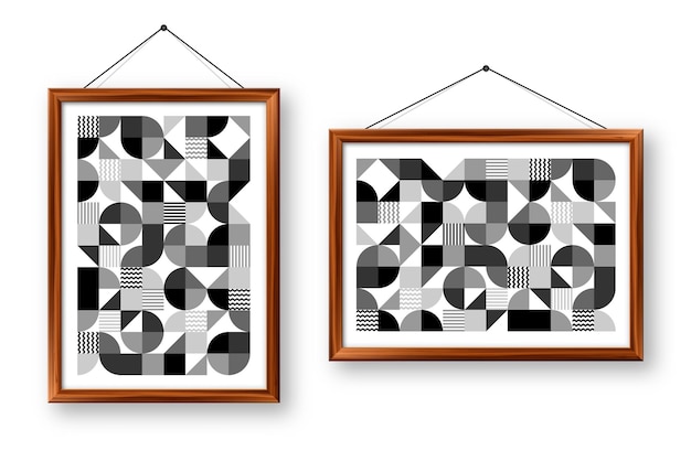 Ramka do zdjęć z geometrycznym wzorem w stylu Bauhaus nowoczesne tło proste elementy retro