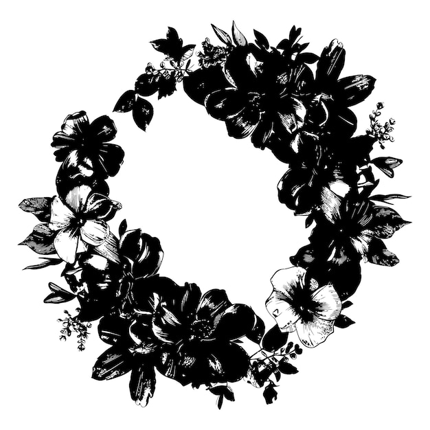 Plik wektorowy ramka kwiatowa i wieniec element dla wzoru zaproszenia ślubnego tylko czarny kolor