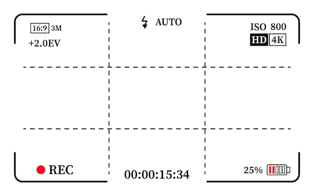 Ramka Wizjera Kamery Lub Ekran Ostrości Na Zdjęciach Nagrywanie Lub Szablon Migawki Cyfrowy Wyświetlacz Interfejs Przechwytywania Kamery Dslr Do Fotografii Lub Wideografii Ilustracja Wektorowa Płaskiej
