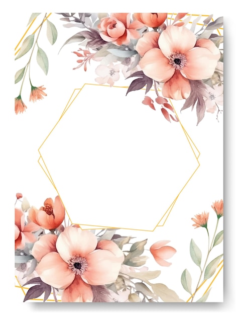 Plik wektorowy ramka z brzoskwiniową azaleą kwiatową akwarelą tło zaproszenia ślubnego rustykalna karta ślubna