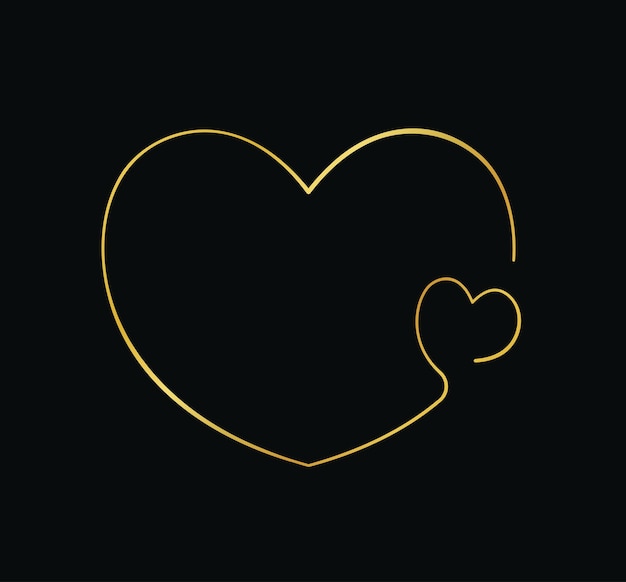 Plik wektorowy ramka z dwóch serc wykonana w jednej linii złota granica wykonana z dużych i małych liniowych serc symbol miłości element projektowania graficznego z złotej linii ilustracja wektorowa