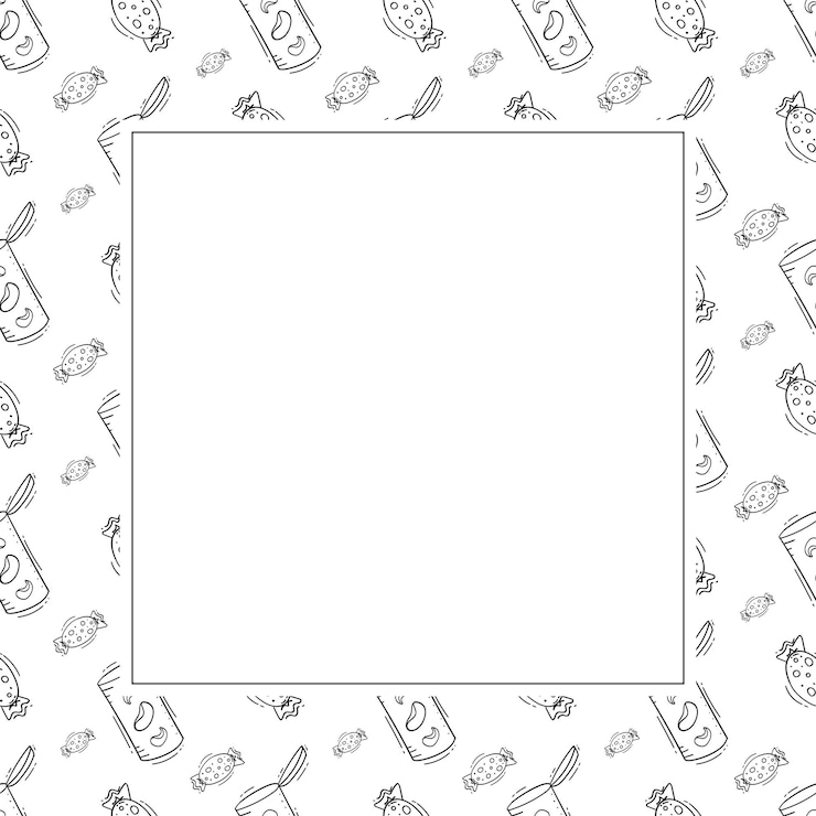 Wektor ramka żywności doodle fast food kwadratowa ramka ręcznie narysowana ramka żywności i napojów tło