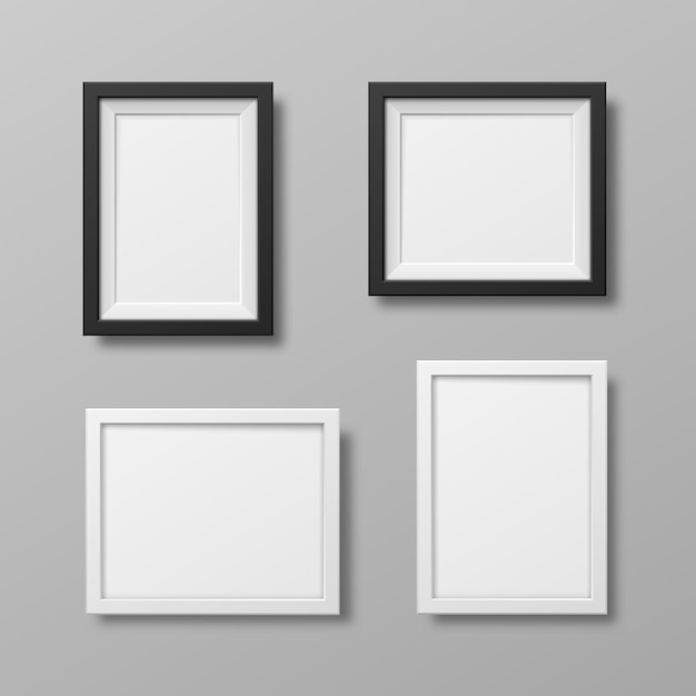 Ramki do zdjęć na białym tle Realistyczne kwadratowe czarne ramki wektor zestaw