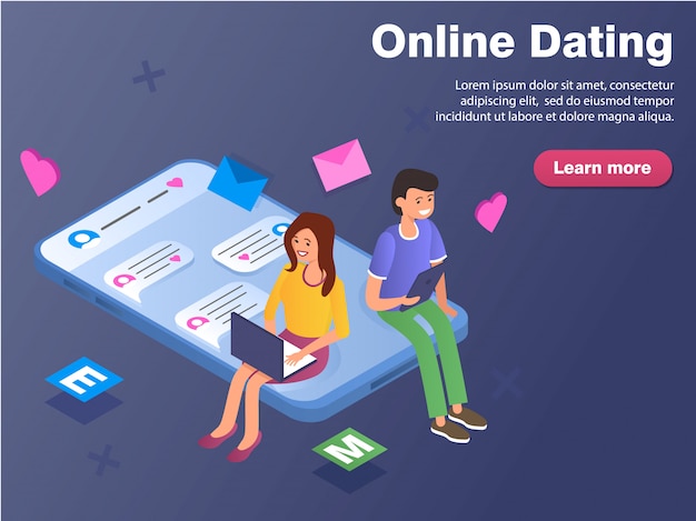 Plik wektorowy randki online, wirtualne relacje i baner społecznościowy.